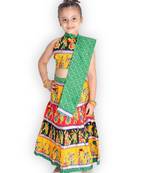 green embroidered mirror work navratri traditional lehenga choli