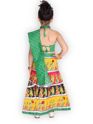green embroidered mirror work navratri traditional lehenga choli 2