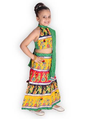 green embroidered mirror work navratri traditional lehenga choli 3