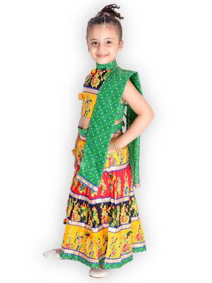 green embroidered mirror work navratri traditional lehenga choli 4
