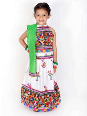 white embroidered mirror work navratri traditional lehenga choli 1