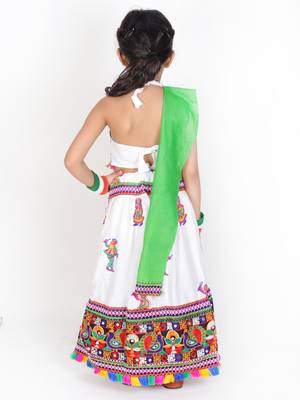 white embroidered mirror work navratri traditional lehenga choli 4
