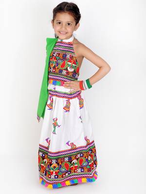 white embroidered mirror work navratri traditional lehenga choli 5