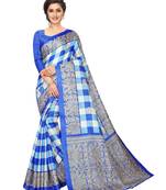 Blue printed art silk saree with blouse