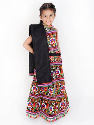 black embroidered mirror work navratri traditional lehenga choli 1