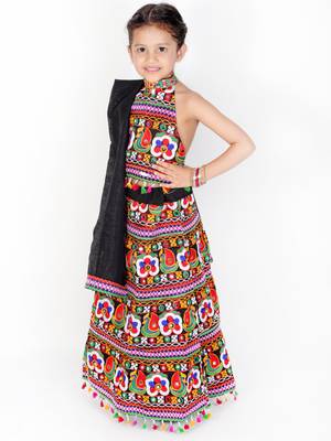 black embroidered mirror work navratri traditional lehenga choli 2