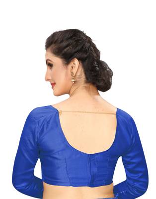 Blue printed art silk saree with blouse 5