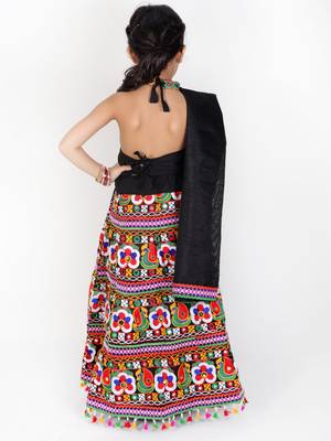 black embroidered mirror work navratri traditional lehenga choli 4