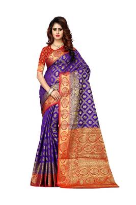 Blue woven art silk sarees saree with blouse 1