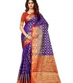 Blue woven art silk sarees saree with blouse