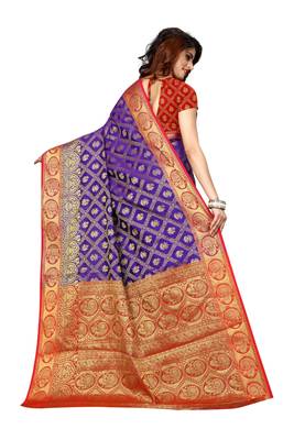 Blue woven art silk sarees saree with blouse 2