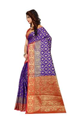 Blue woven art silk sarees saree with blouse 4