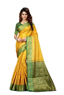 Yellow woven art silk sarees saree with blouse 1