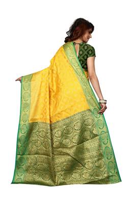 Yellow woven art silk sarees saree with blouse 2