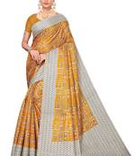 Mustard printed art silk saree with blouse