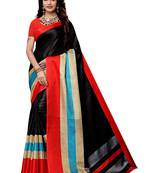 Black printed art silk saree with blouse
