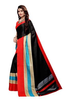 Black printed art silk saree with blouse 2