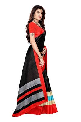 Black printed art silk saree with blouse 3