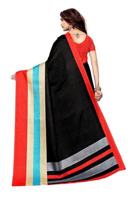 Black printed art silk saree with blouse 4