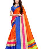 Orange printed art silk saree with blouse