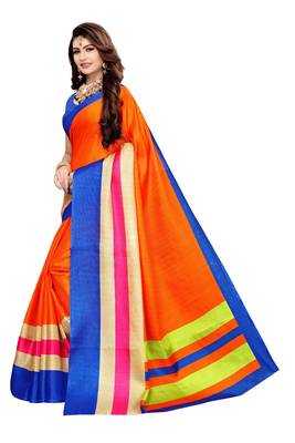 Orange printed art silk saree with blouse 2