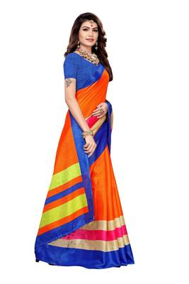 Orange printed art silk saree with blouse 3