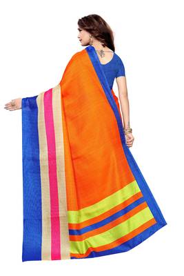 Orange printed art silk saree with blouse 4