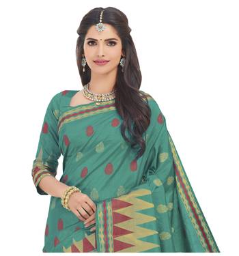 Green woven raw silk saree with blouse 2