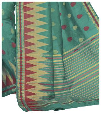 Green woven raw silk saree with blouse 3
