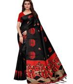 Black printed art silk saree with blouse