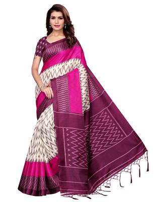 Multicolor printed art silk saree with blouse 1