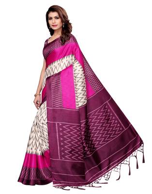 Multicolor printed art silk saree with blouse 2
