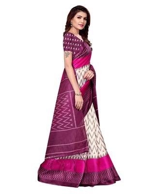 Multicolor printed art silk saree with blouse 3
