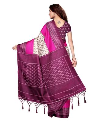 Multicolor printed art silk saree with blouse 4