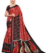 Red printed art silk saree with blouse