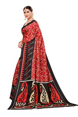 Red printed art silk saree with blouse 2