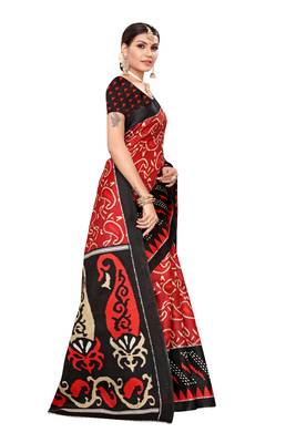 Red printed art silk saree with blouse 3