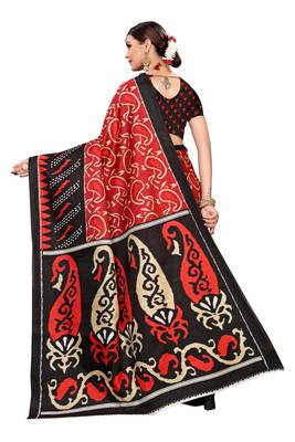 Red printed art silk saree with blouse 4
