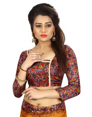 Mustard printed art silk saree with blouse 4