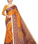 Mustard printed art silk saree with blouse