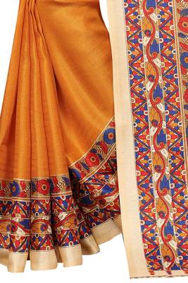 Mustard printed art silk saree with blouse 2