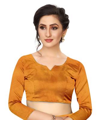 Mustard printed art silk saree with blouse 5
