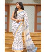 white floral_print cotton saree
