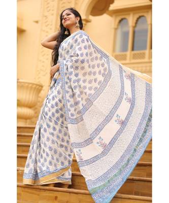 white floral_print cotton saree 2