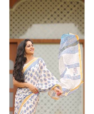 white floral_print cotton saree 4