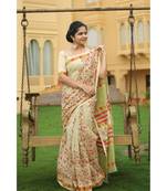 yellow floral_print chanderi_silk saree