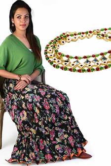 Ethnic Multi Floral Black Long Skirt Mothers Day