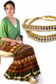 Crushed Blue Brown Cotton Long Skirt Mothers Day