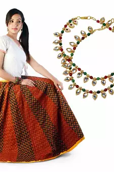 Ethnic Red Black Cotton Lehanga Skirt Mothers Day