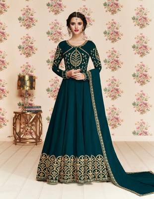 Turquoise embroidered faux georgette salwar 1